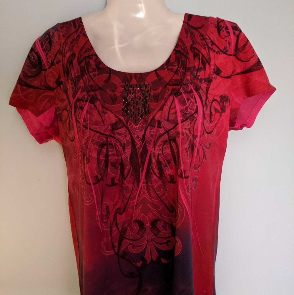 Juniors Cato beaded fushia cap sleeves blouse